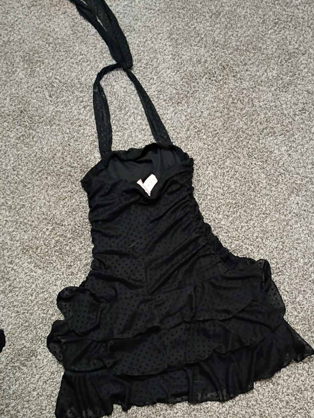 Candie's Black Polka Dot Halter One-Piece with Ruffled Skirt